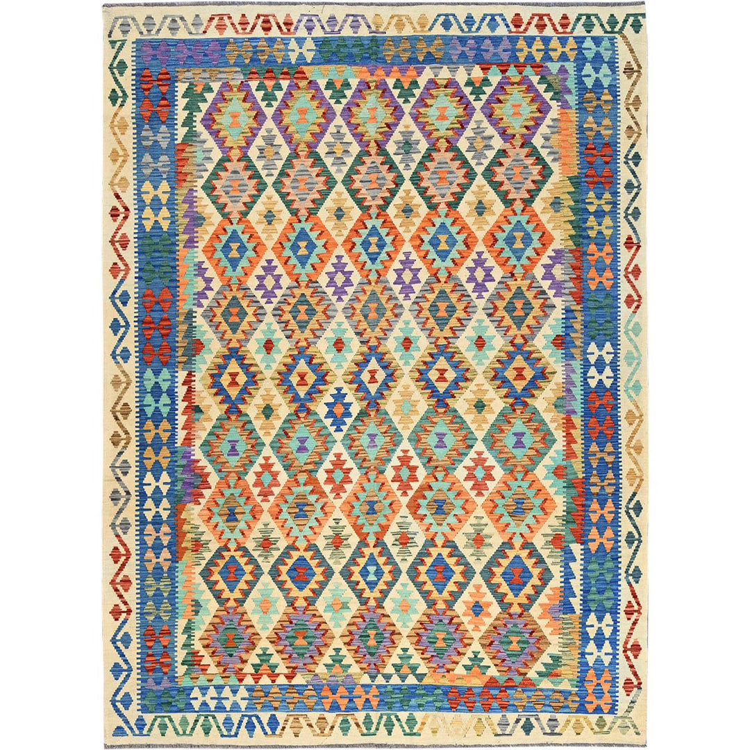 8'4" x 11'5" New Hand Woven Ivory Wool Rectangle Oriental Rug - MOA1021217