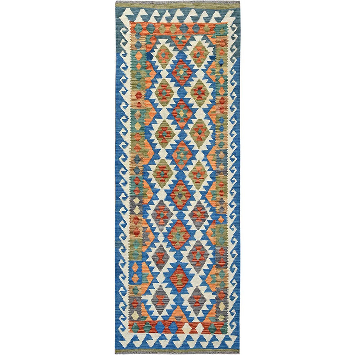 2'10" x 8'3" New Hand Woven Blue Wool Runner Oriental Rug - MOA1021236