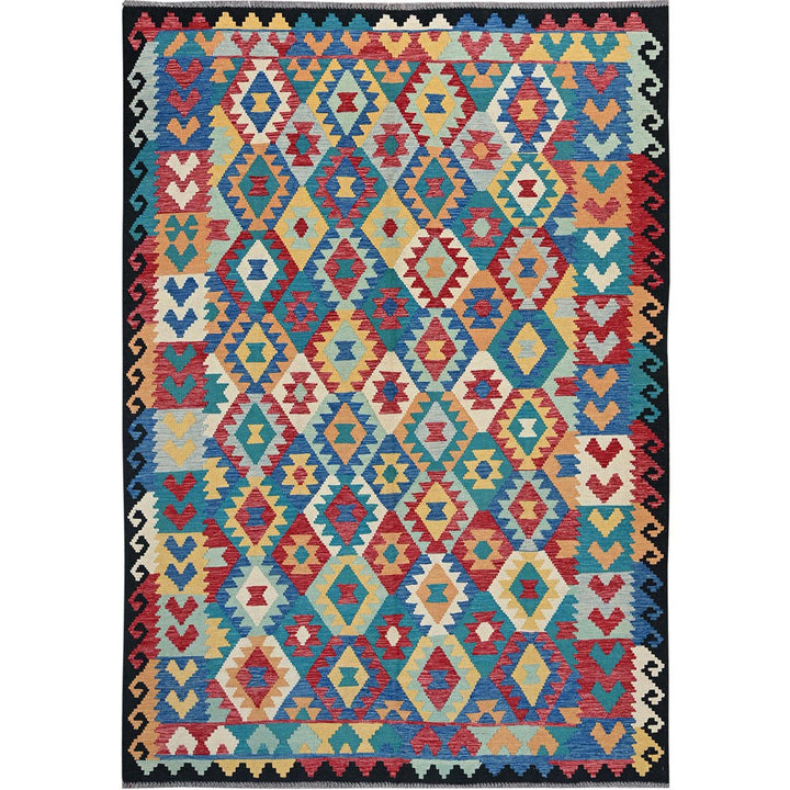 6'9" x 9'8" New Hand Woven Blue Wool Rectangle Oriental Rug - MOA1021238