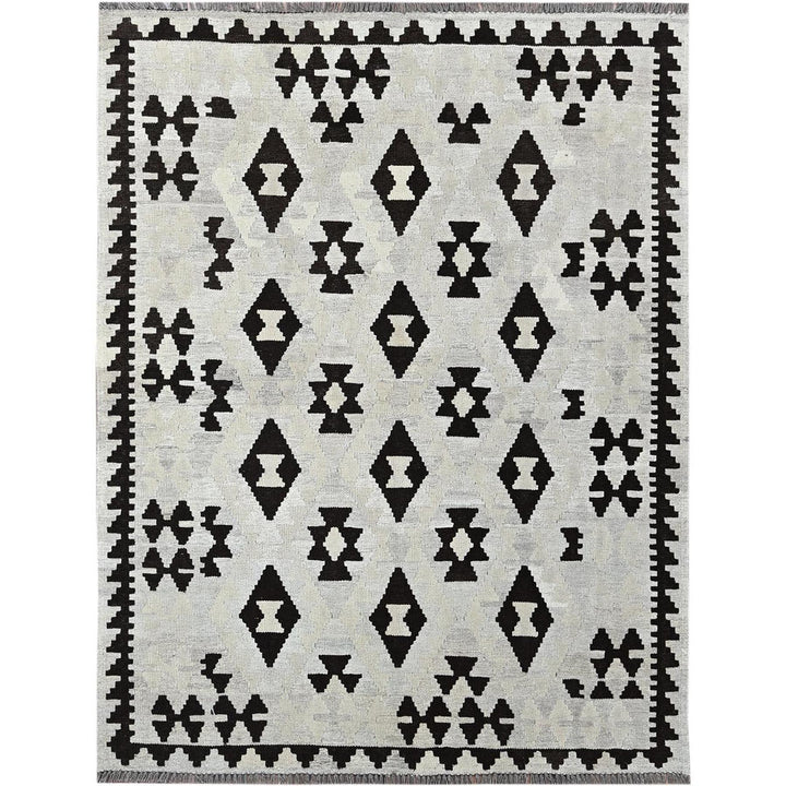 4'11" x 6'5" New Hand Woven Grey Wool Rectangle Oriental Rug - MOA1021247