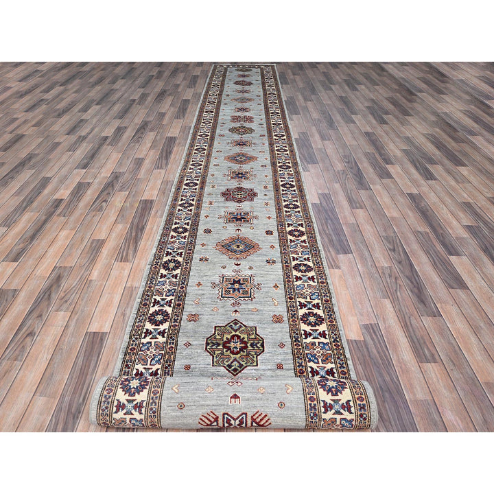 2'11" x 22'7" New Hand Knotted Grey Wool Runner Oriental Rug - MOA102126