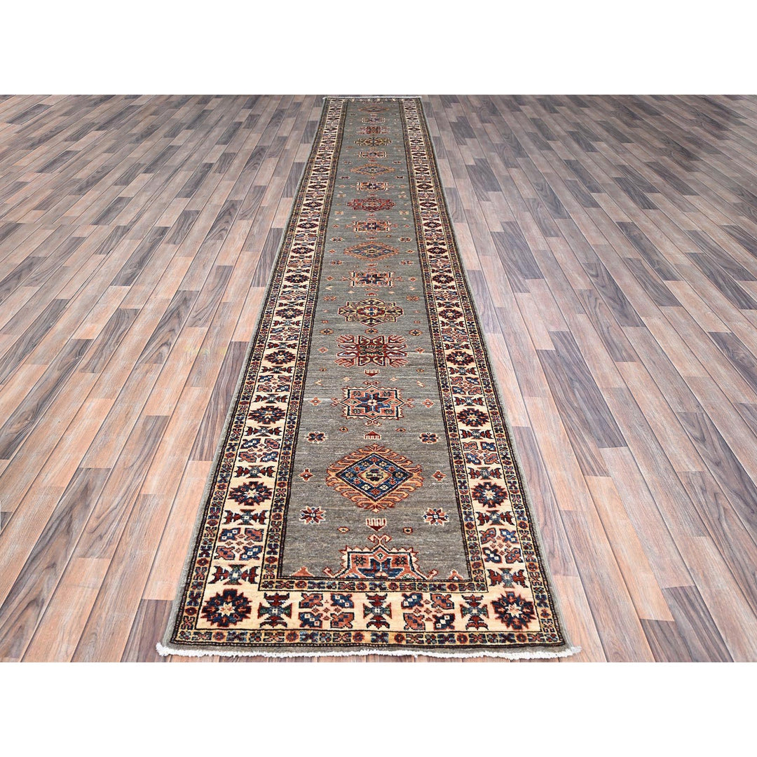 2'8" x 15'5" New Hand Knotted Grey Wool Runner Oriental Rug - MOA102127