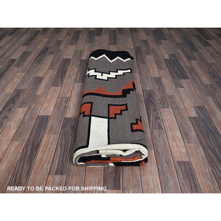 9'0" x 12'0" New Hand Woven Grey Wool Rectangle Oriental Rug - MOA1021350