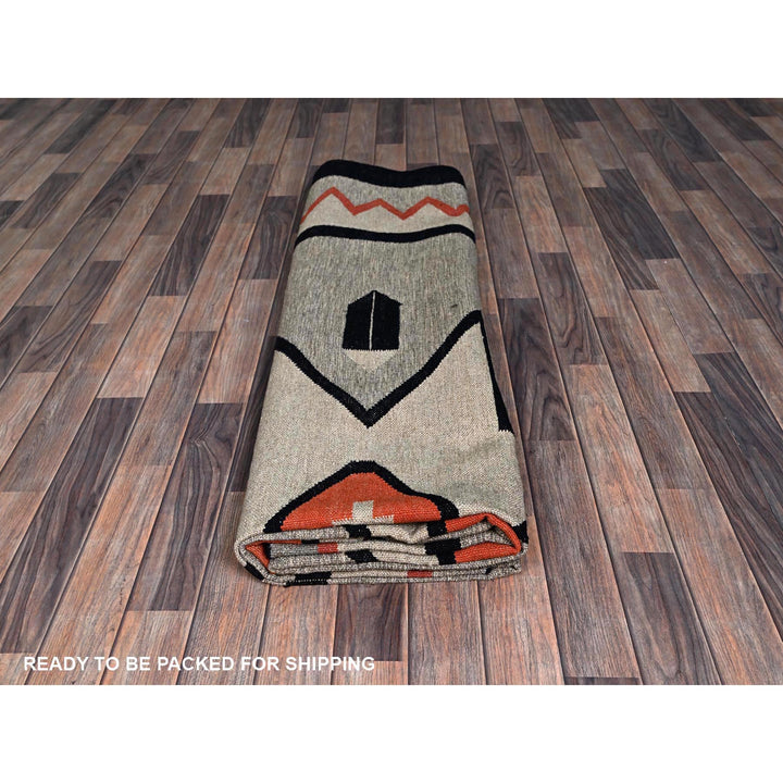 8'11" x 11'9" New Hand Woven Grey Wool Rectangle Oriental Rug - MOA1021352