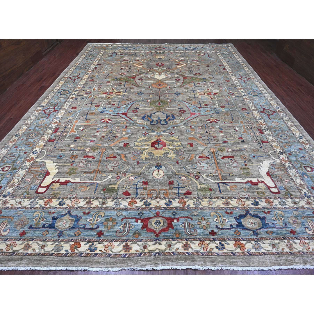 11'7" x 15'8" New Hand Knotted Grey Wool Rectangle Oriental Rug - MOA10220002