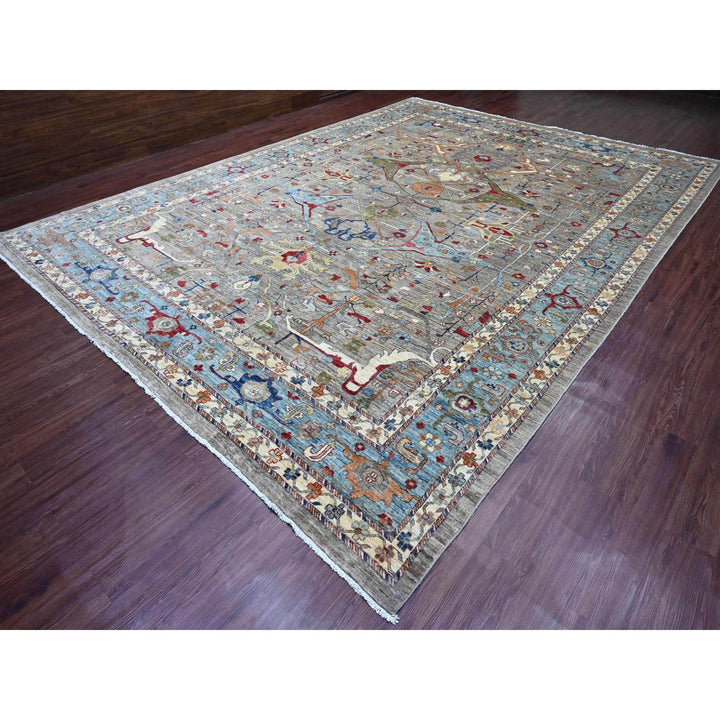 11'7" x 15'8" New Hand Knotted Grey Wool Rectangle Oriental Rug - MOA10220002