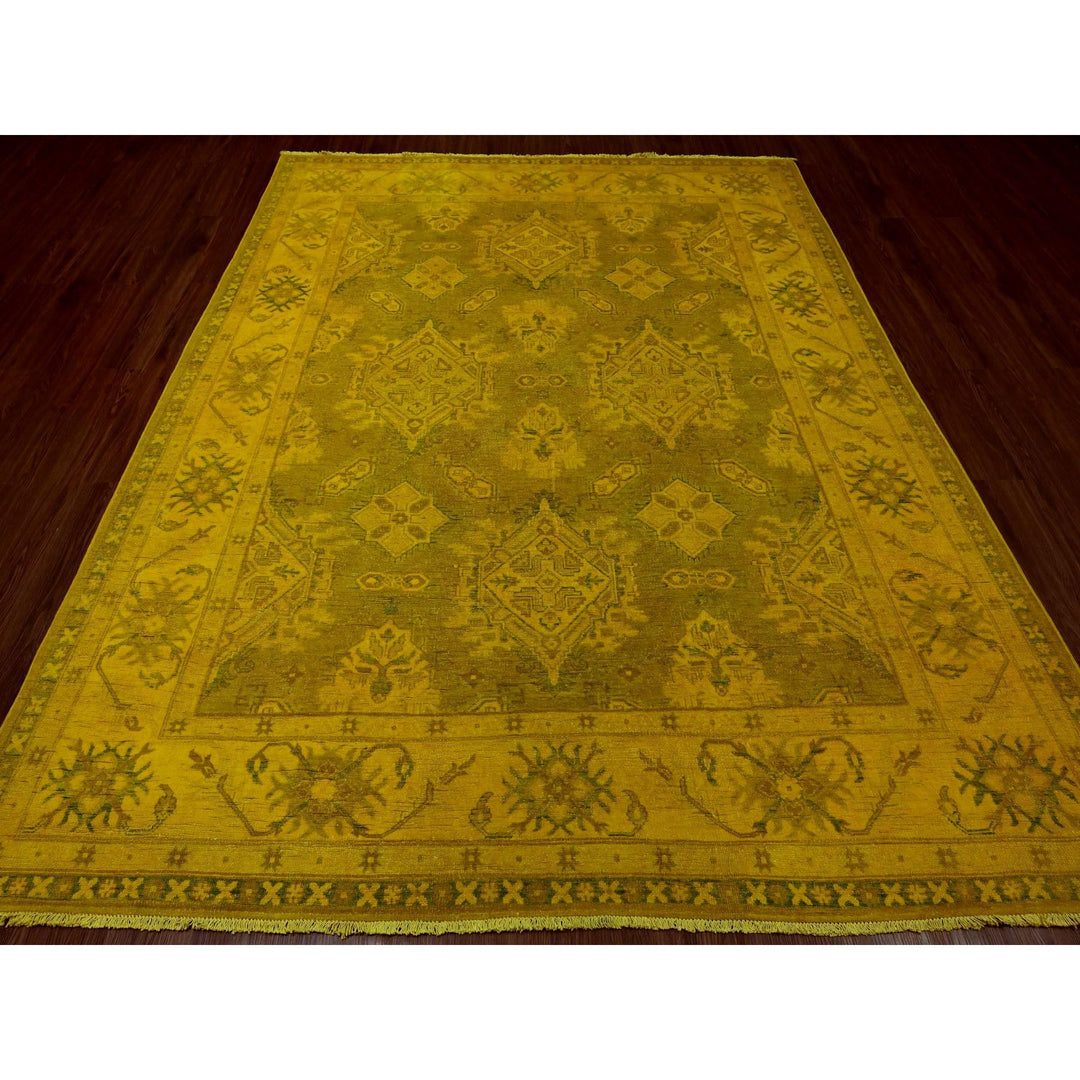 7'6" x 9'5" New Hand Knotted Yellow Wool Rectangle Oriental Rug - MOA10220009