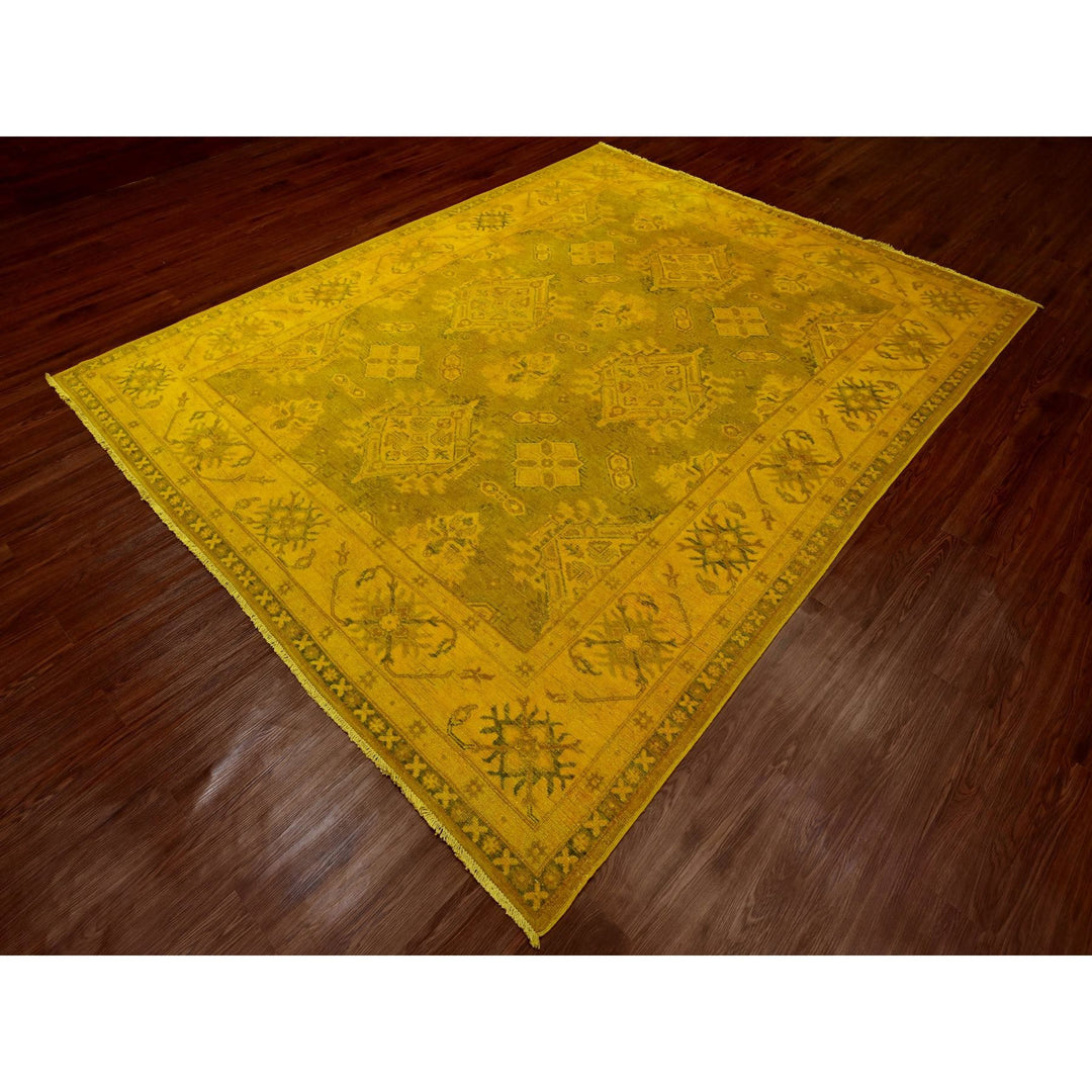 7'6" x 9'5" New Hand Knotted Yellow Wool Rectangle Oriental Rug - MOA10220009
