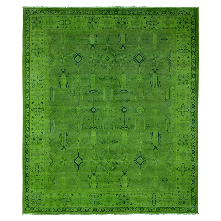 8'0" x 9'6" New Hand Knotted Green Wool Rectangle Oriental Rug - MOA10220010