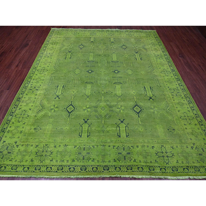 8'0" x 9'6" New Hand Knotted Green Wool Rectangle Oriental Rug - MOA10220010