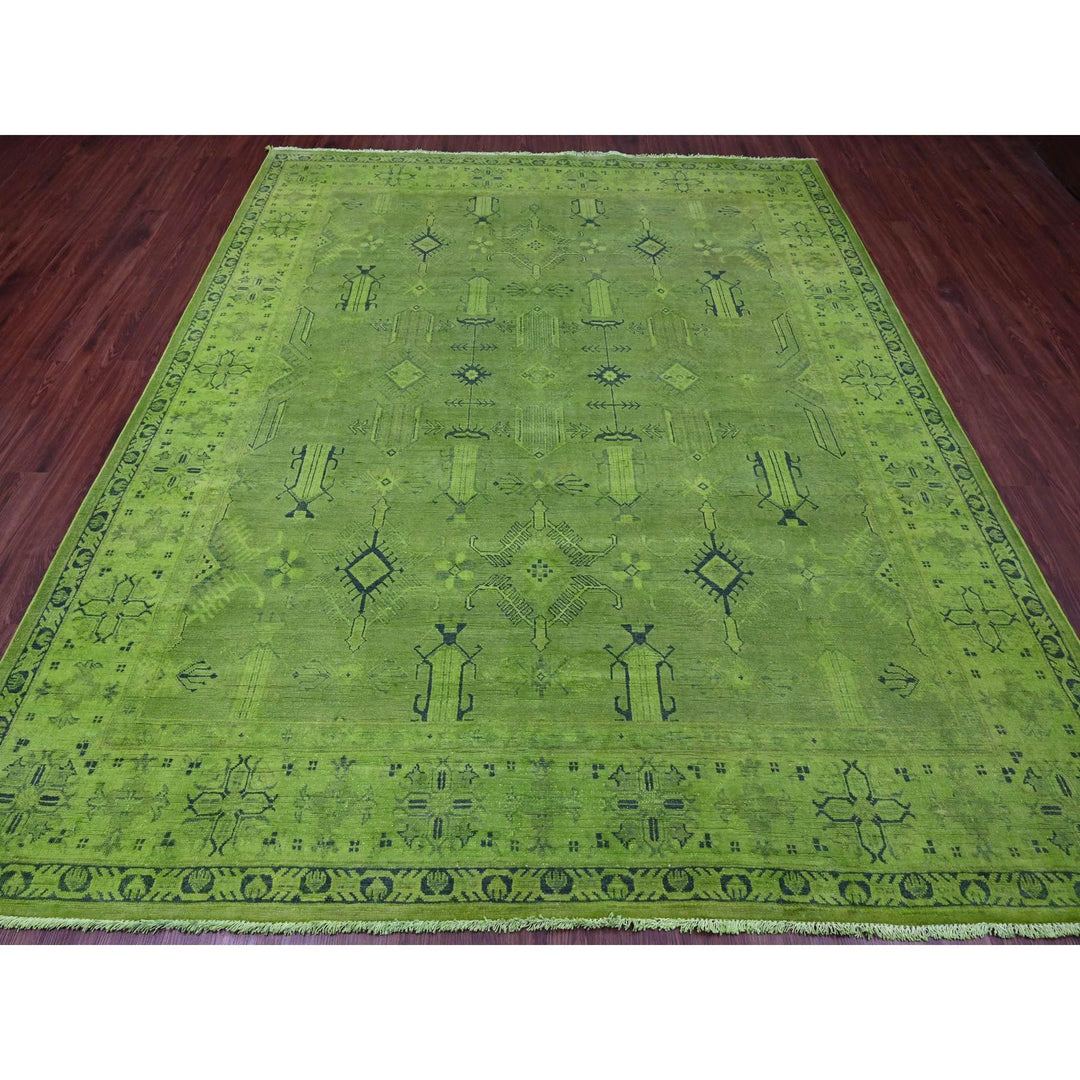 8'0" x 9'6" New Hand Knotted Green Wool Rectangle Oriental Rug - MOA10220010