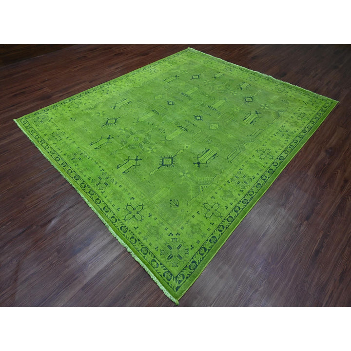 8'0" x 9'6" New Hand Knotted Green Wool Rectangle Oriental Rug - MOA10220010