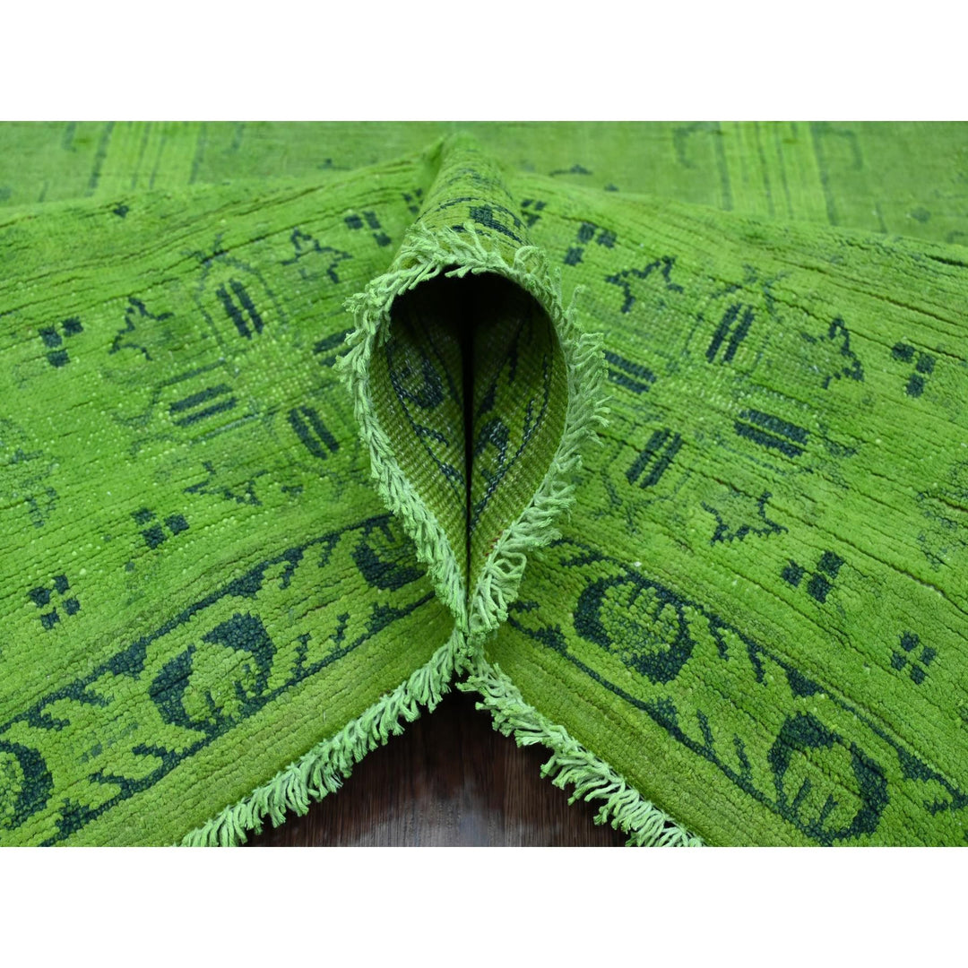 8'0" x 9'6" New Hand Knotted Green Wool Rectangle Oriental Rug - MOA10220010