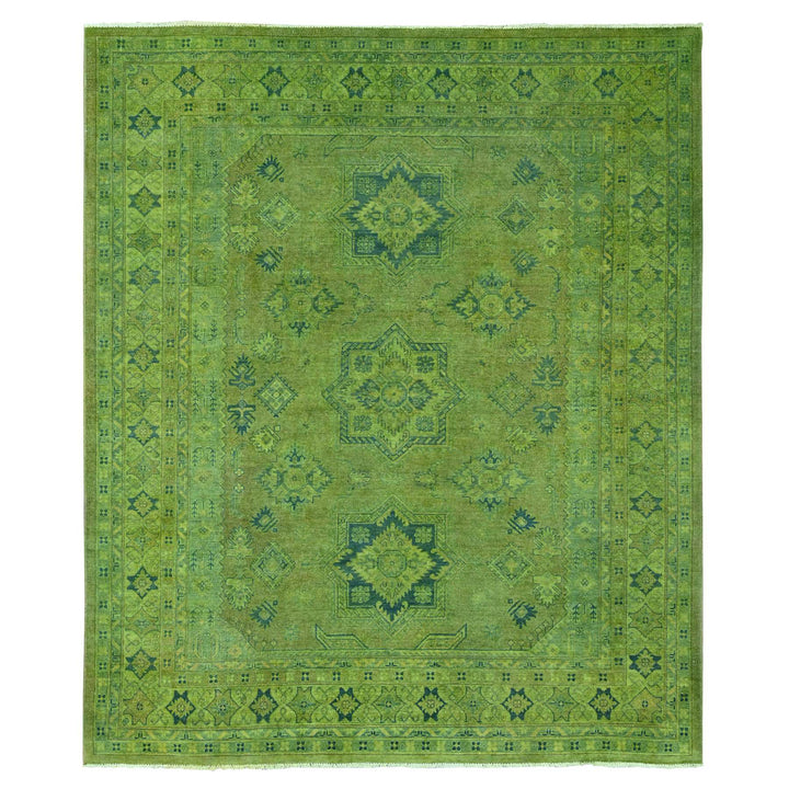 8'0" x 9'6" New Hand Knotted Green Wool Rectangle Oriental Rug - MOA10220012