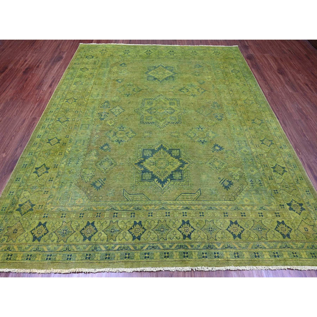 8'0" x 9'6" New Hand Knotted Green Wool Rectangle Oriental Rug - MOA10220012
