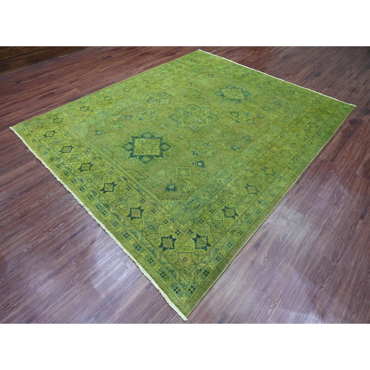 8'0" x 9'6" New Hand Knotted Green Wool Rectangle Oriental Rug - MOA10220012