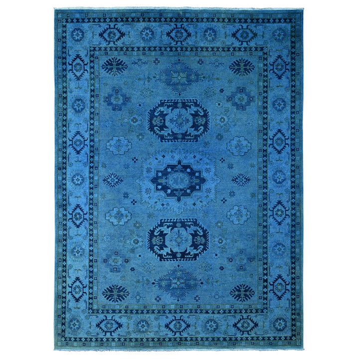 8'8" x 11'9" New Hand Knotted Blue Wool Rectangle Oriental Rug - MOA10220015