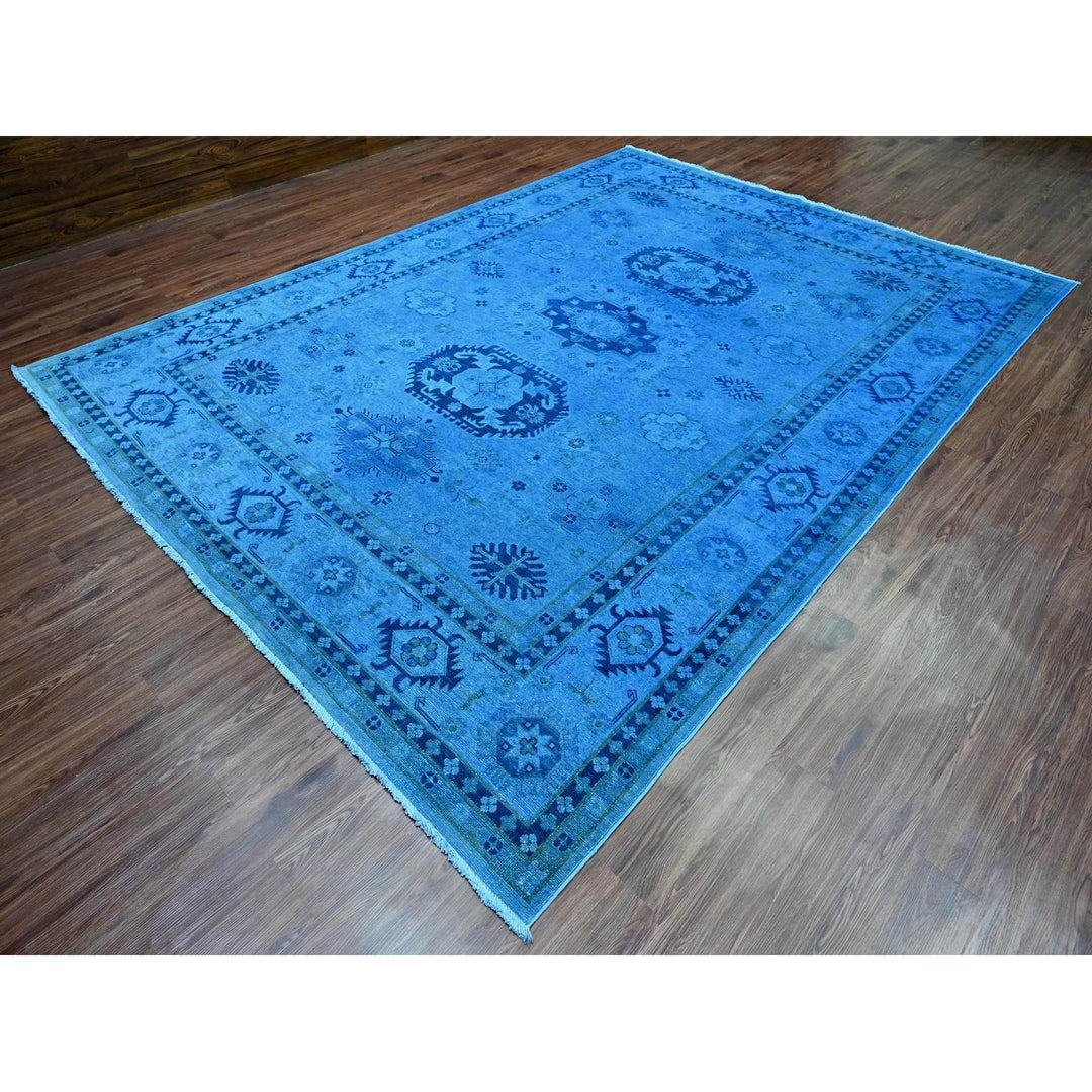 8'8" x 11'9" New Hand Knotted Blue Wool Rectangle Oriental Rug - MOA10220015