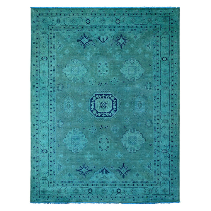 8'9" x 11'7" New Hand Knotted Teal Wool Rectangle Oriental Rug - MOA10220016