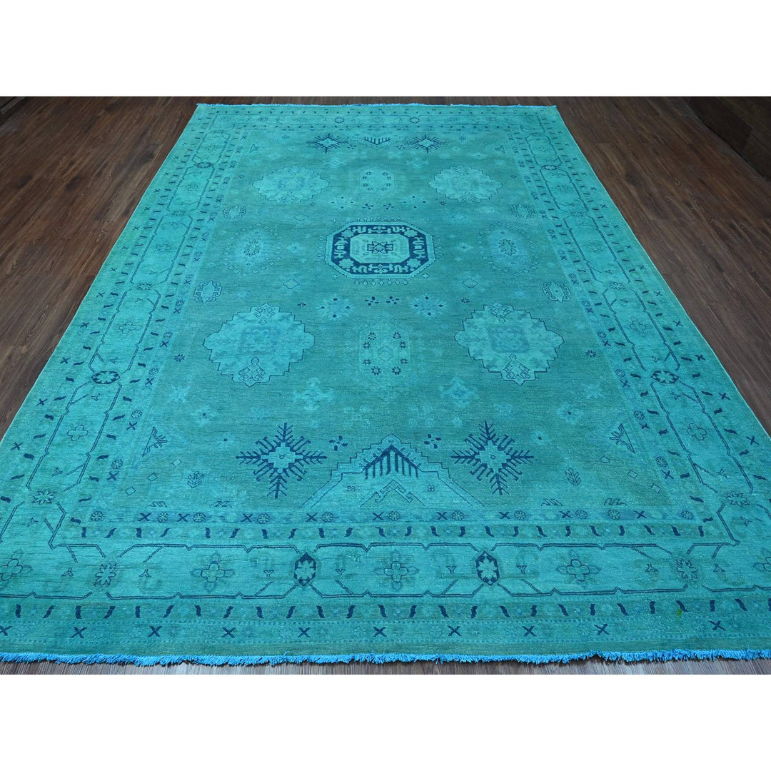 8'9" x 11'7" New Hand Knotted Teal Wool Rectangle Oriental Rug - MOA10220016
