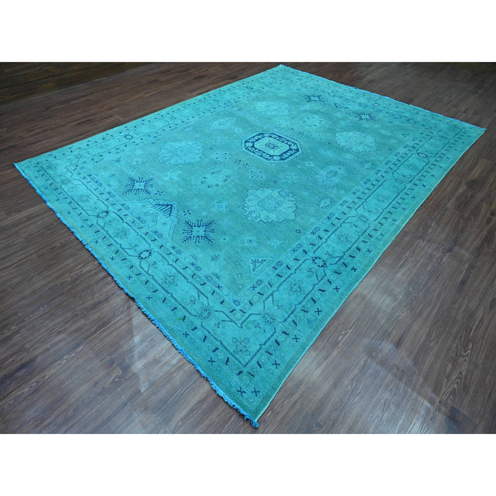 8'9" x 11'7" New Hand Knotted Teal Wool Rectangle Oriental Rug - MOA10220016