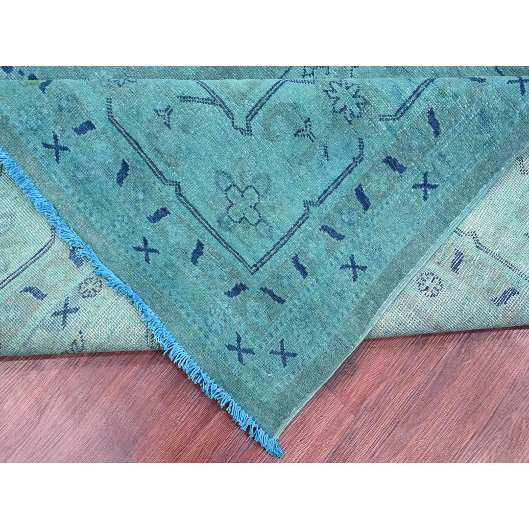 8'9" x 11'7" New Hand Knotted Teal Wool Rectangle Oriental Rug - MOA10220016