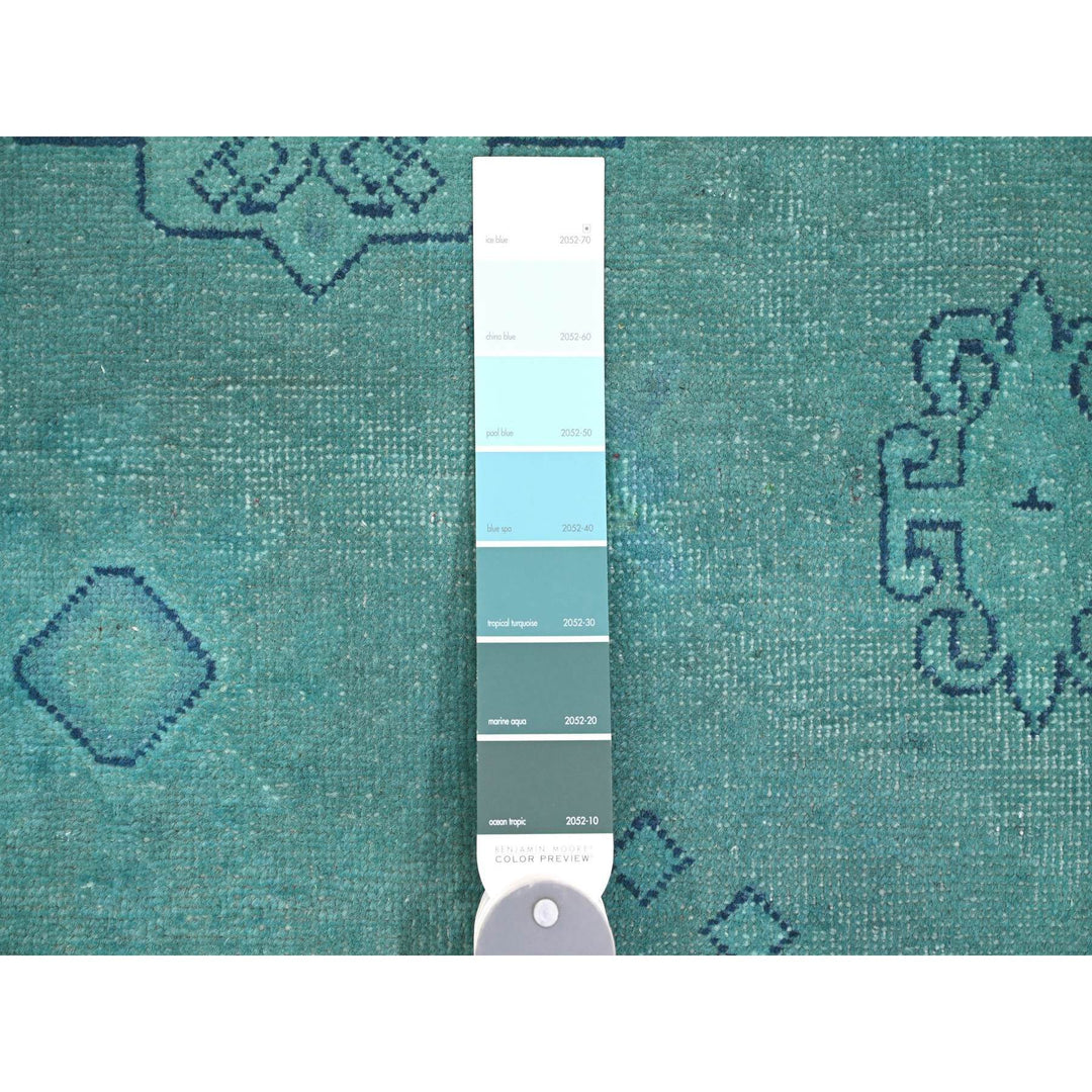 8'9" x 11'7" New Hand Knotted Teal Wool Rectangle Oriental Rug - MOA10220016
