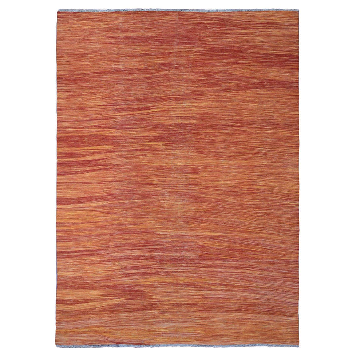 9'0" x 12'0" New Hand Woven Orange Wool Rectangle Oriental Rug - MOA10220094