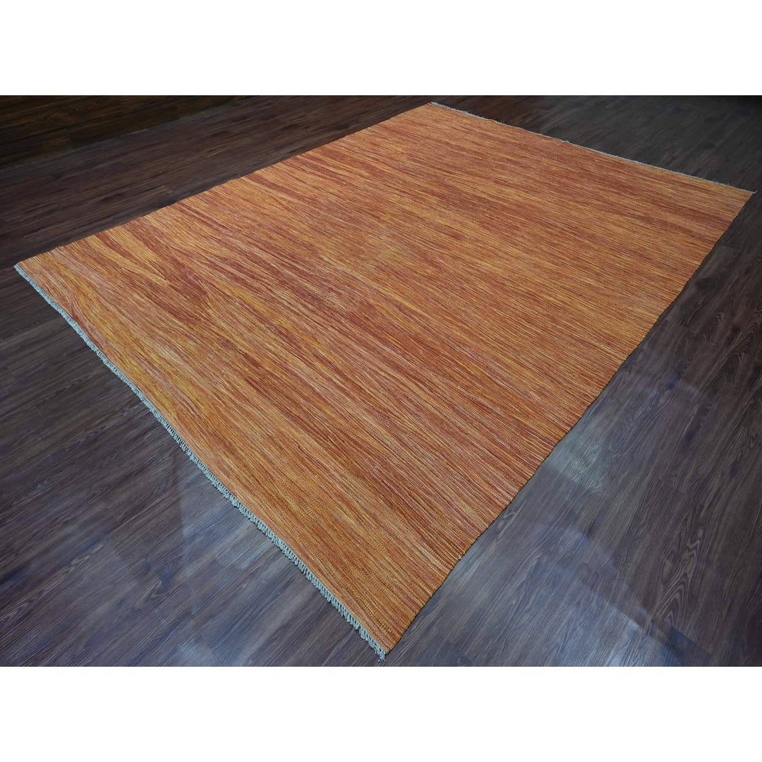 9'0" x 12'0" New Hand Woven Orange Wool Rectangle Oriental Rug - MOA10220094
