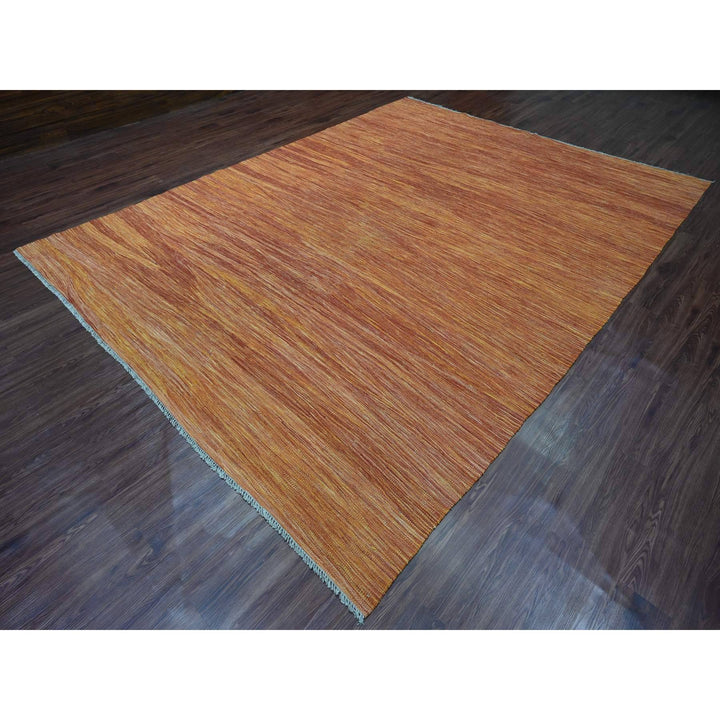 9'0" x 12'0" New Hand Woven Orange Wool Rectangle Oriental Rug - MOA10220094