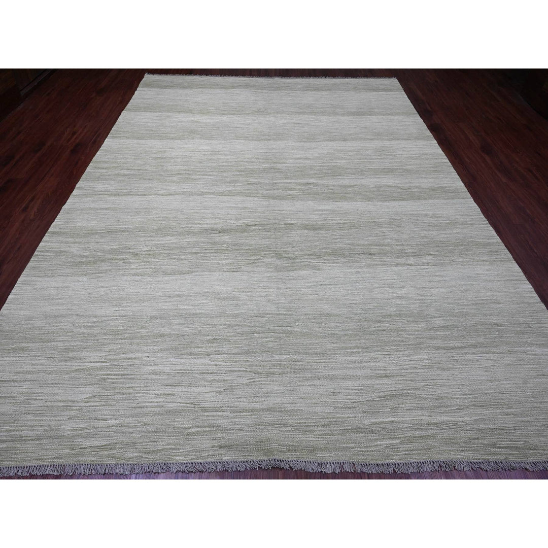 9'1" x 12'1" New Hand Woven Green Wool Rectangle Oriental Rug - MOA10220095