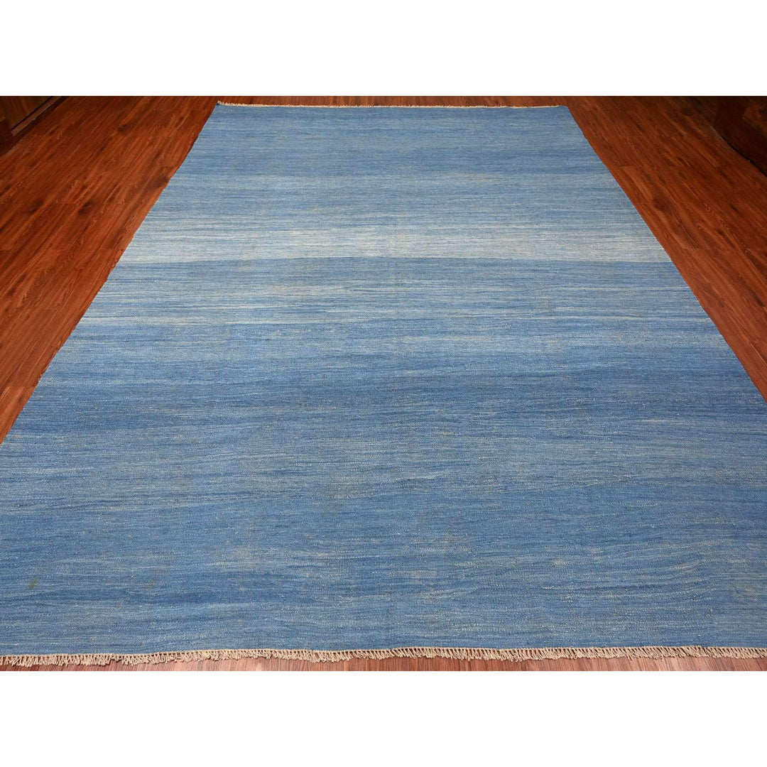 9'2" x 12'1" New Hand Woven Blue Wool Rectangle Oriental Rug - MOA10220096