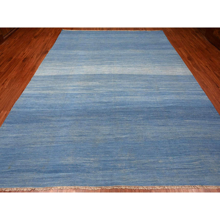 9'2" x 12'1" New Hand Woven Blue Wool Rectangle Oriental Rug - MOA10220096