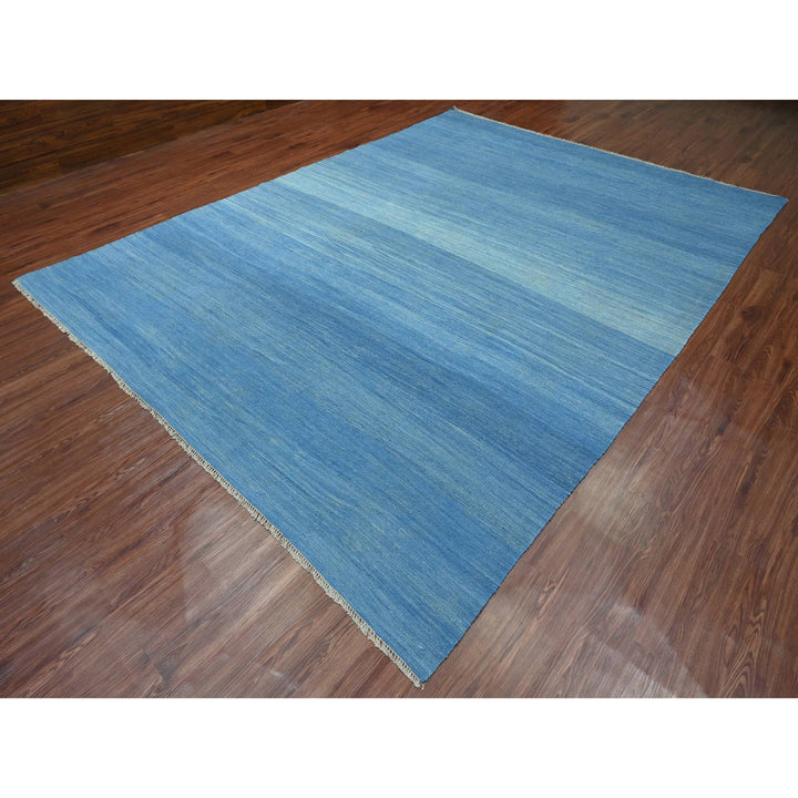 9'2" x 12'1" New Hand Woven Blue Wool Rectangle Oriental Rug - MOA10220096