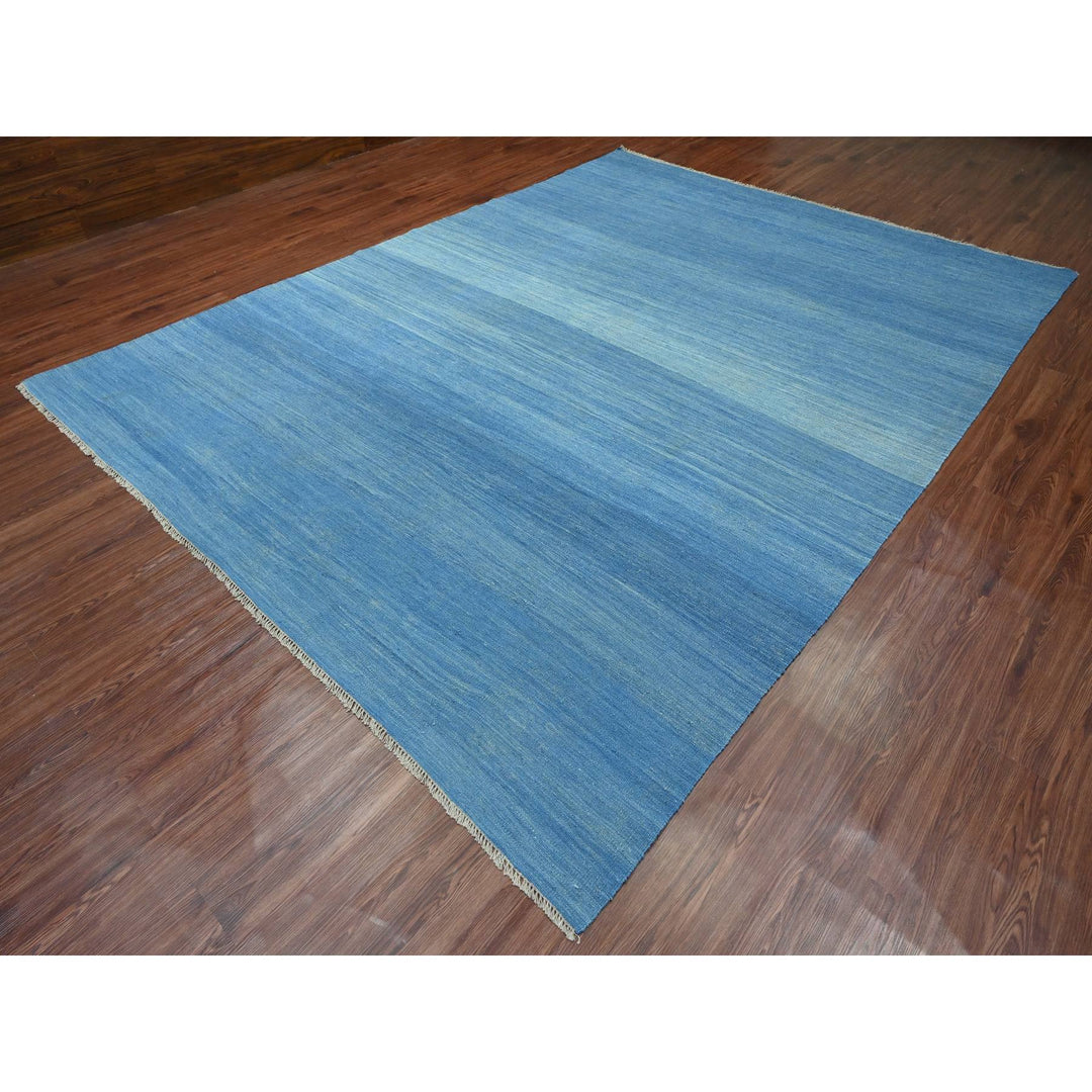9'2" x 12'1" New Hand Woven Blue Wool Rectangle Oriental Rug - MOA10220096