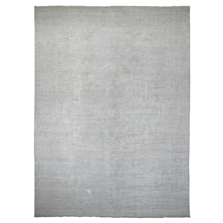 11'5" x 15'9" New Hand Knotted Ivory Wool Rectangle Oriental Rug - MOA10220155