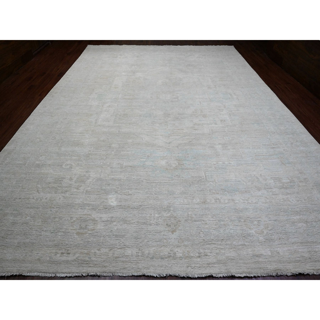 11'5" x 15'9" New Hand Knotted Ivory Wool Rectangle Oriental Rug - MOA10220155