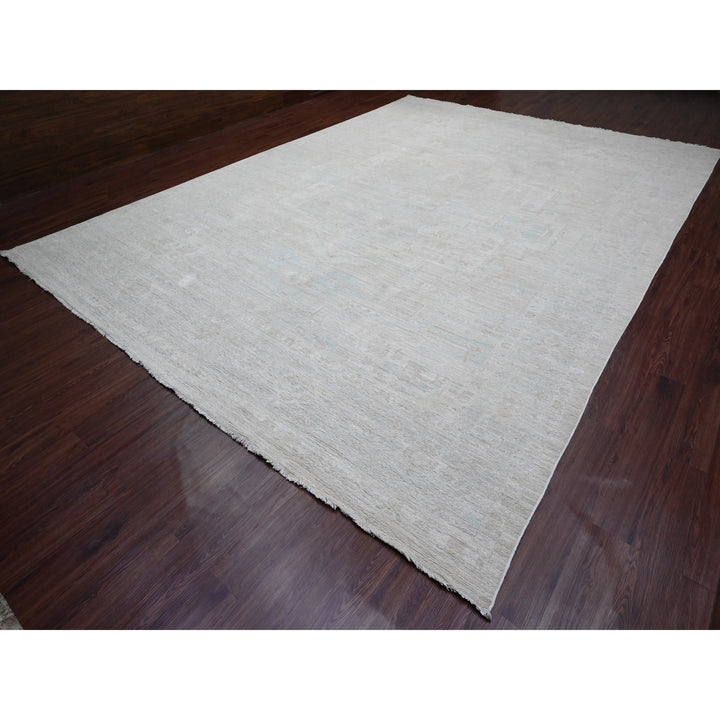 11'5" x 15'9" New Hand Knotted Ivory Wool Rectangle Oriental Rug - MOA10220155