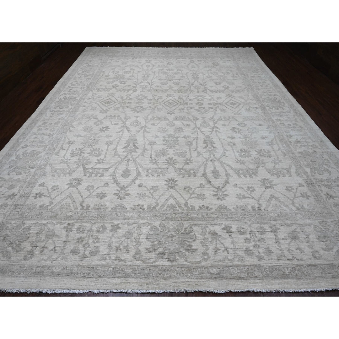 11'7" x 14'10" New Hand Knotted Ivory Wool Rectangle Oriental Rug - MOA10220179