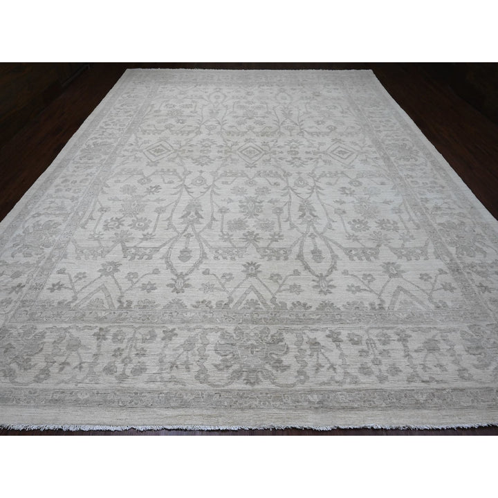 11'7" x 14'10" New Hand Knotted Ivory Wool Rectangle Oriental Rug - MOA10220179