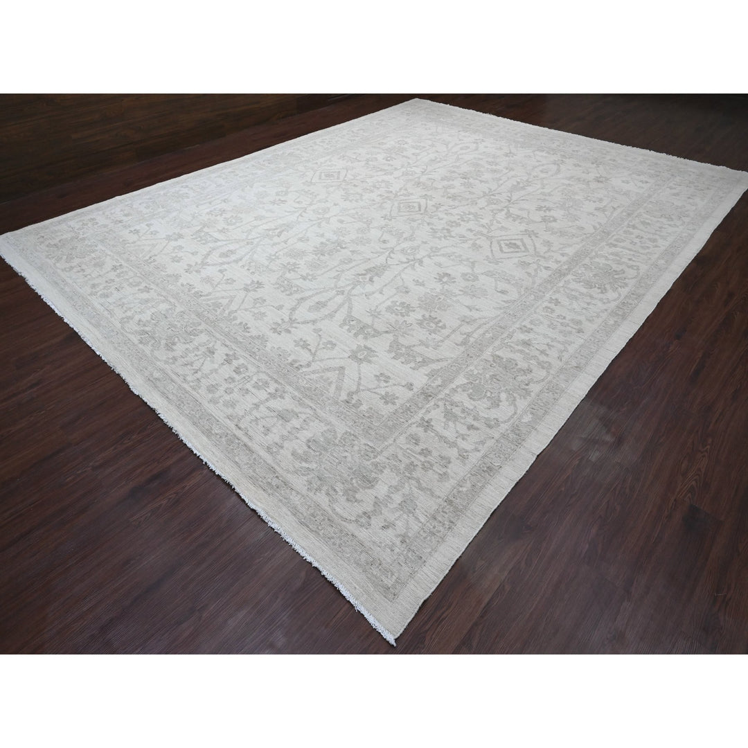 11'7" x 14'10" New Hand Knotted Ivory Wool Rectangle Oriental Rug - MOA10220179