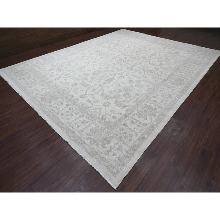 11'7" x 14'10" New Hand Knotted Ivory Wool Rectangle Oriental Rug - MOA10220179