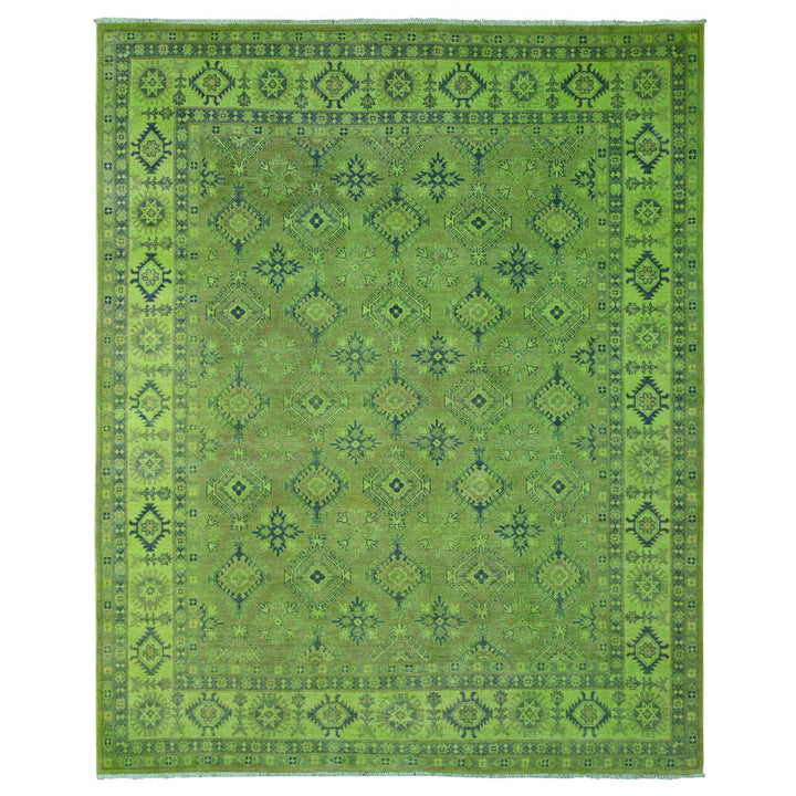 7'11" x 9'8" New Hand Knotted Green Wool Rectangle Oriental Rug - MOA10220246