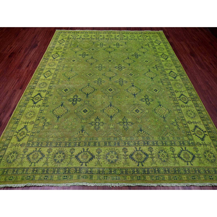 7'11" x 9'8" New Hand Knotted Green Wool Rectangle Oriental Rug - MOA10220246