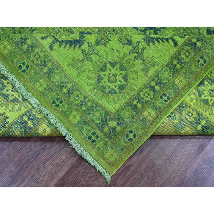 7'11" x 9'8" New Hand Knotted Green Wool Rectangle Oriental Rug - MOA10220246