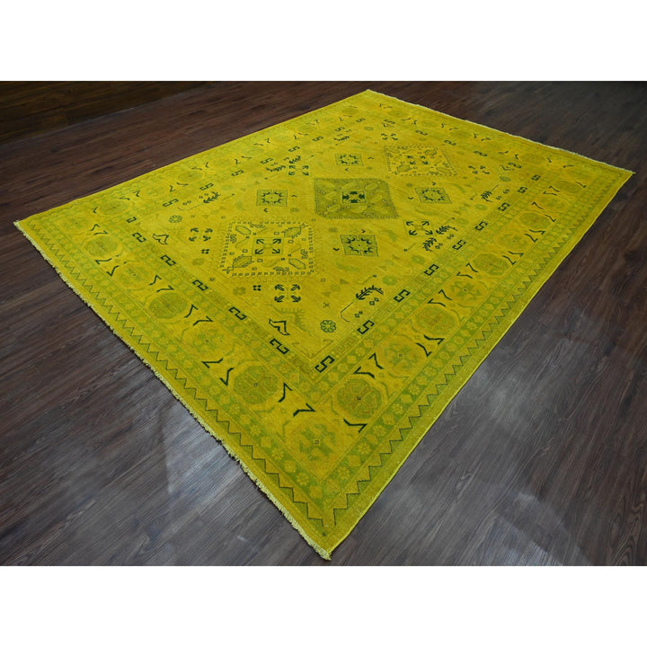 8'6" x 11'4" New Hand Knotted Yellow Wool Rectangle Oriental Rug - MOA10220248