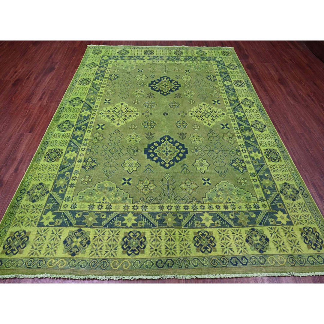 7'5" x 10'0" New Hand Knotted Green Wool Rectangle Oriental Rug - MOA10220250
