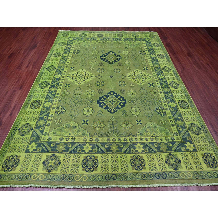 7'5" x 10'0" New Hand Knotted Green Wool Rectangle Oriental Rug - MOA10220250
