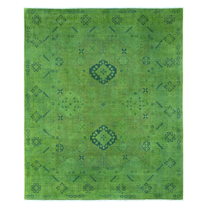 7'10" x 9'7" New Hand Knotted Green Wool Rectangle Oriental Rug - MOA10220251