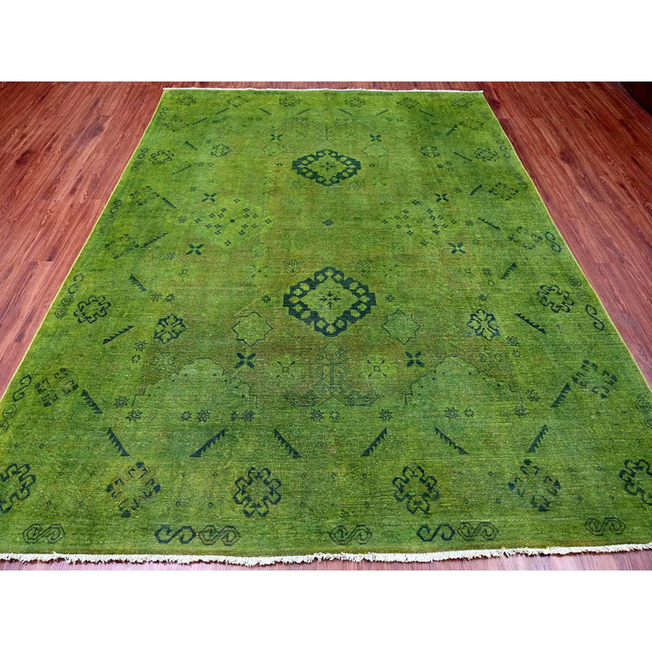 7'10" x 9'7" New Hand Knotted Green Wool Rectangle Oriental Rug - MOA10220251